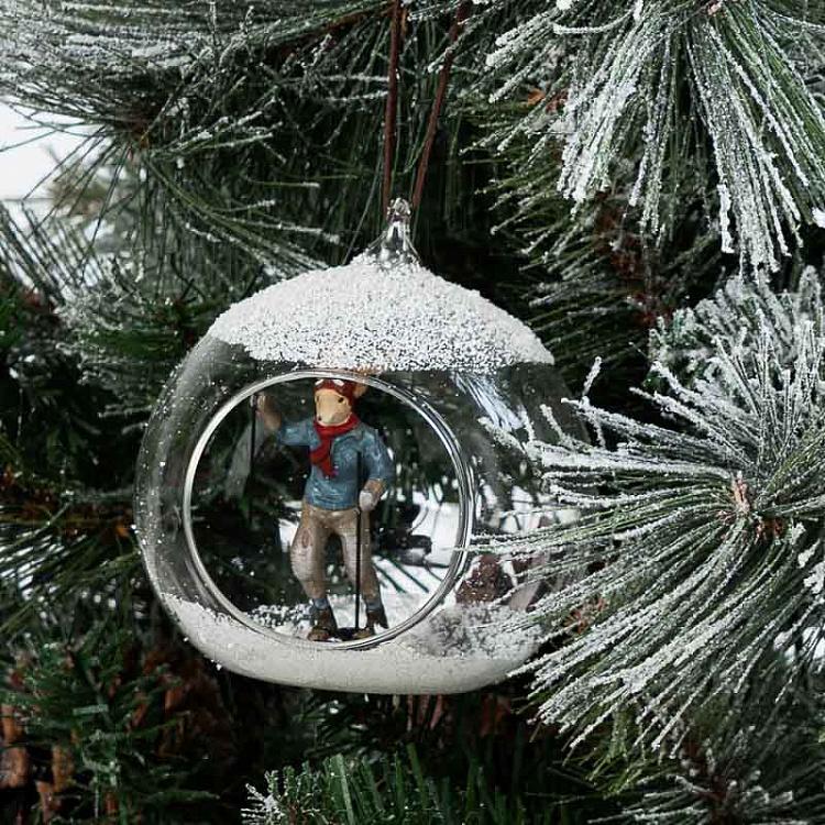 Ёлочный шар Лыжник-олень голубой Xmas Skiing Deers Blue 10&nbsp;cm