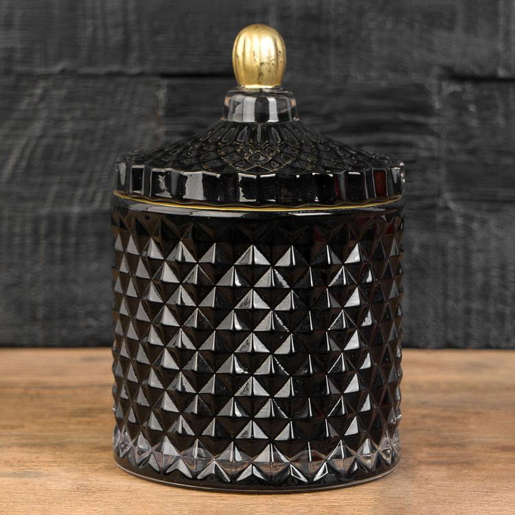 Арома-свеча в чёрном фасетном стакане Блу Колье Дрифтвуд, S Aroma Candle In Black Faceted Glass Blue Collier Driftwood Small