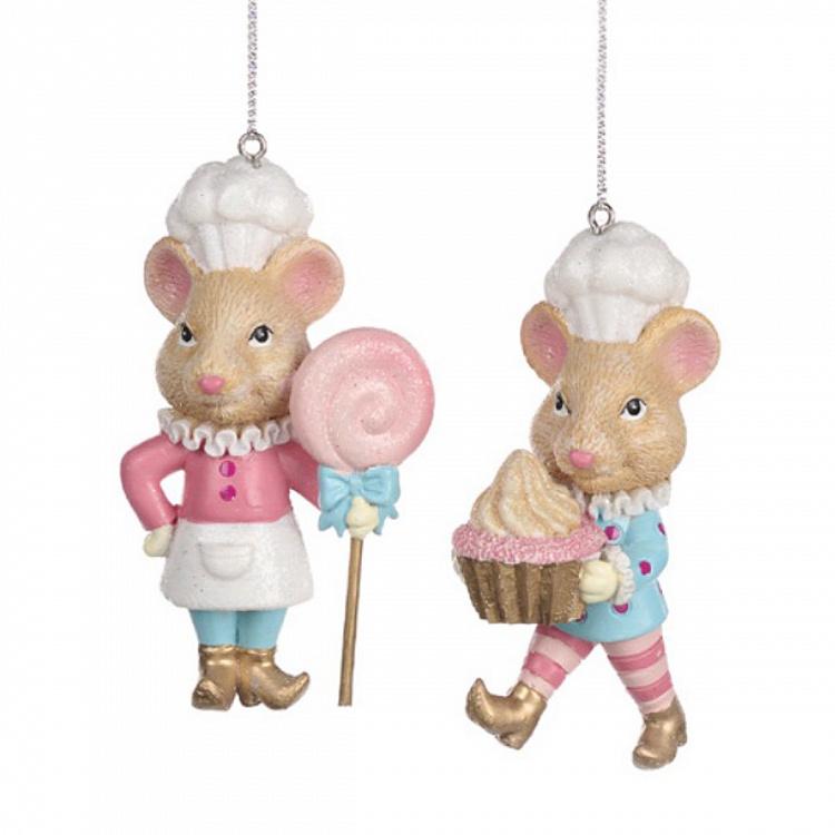 Set Of 2 Candyland Chef Mice Pink Blue 9 cm