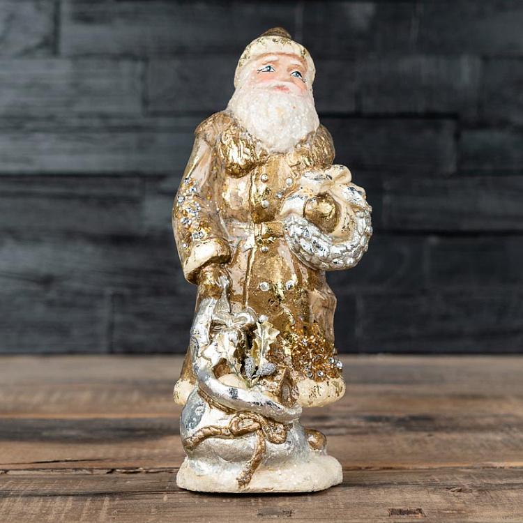 Новогодняя фигурка Санта с мешком подарков Paper Santa With Sack Gold/Cream 22 cm