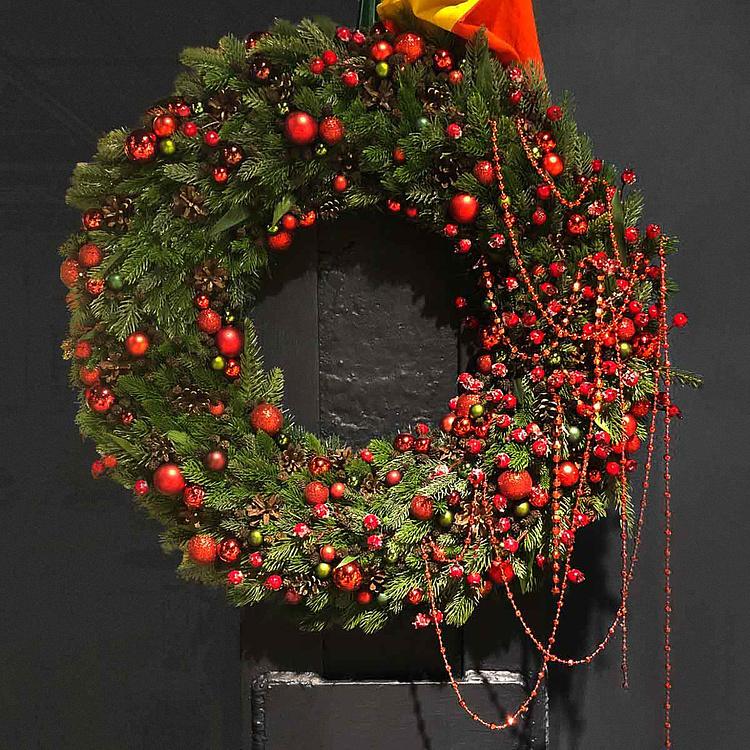Большой новогодний венок с шишками и красными шарами Wreath Bagel Extra Large