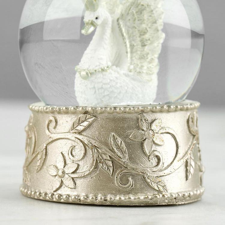 Новогодняя фигурка Снежный шар с лебедем Glass Royal Swan Snow Globe Champagne 6,5 cm