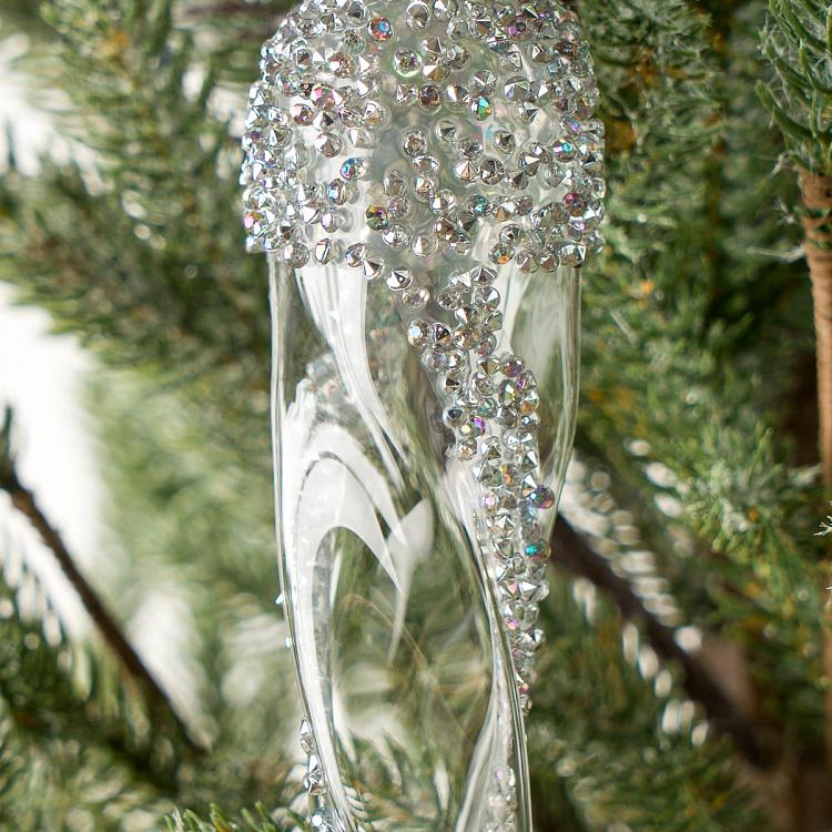 Ёлочная игрушка Прозрачная сосулька с блёстками Clear Icicle With Silver Glitter 22 cm