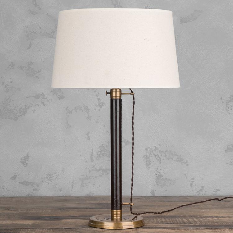 Настольная лампа с бежевым льняным абажуром Лонгфорд Table Lamp Stand Leather And Copper With Shade Beige Linen