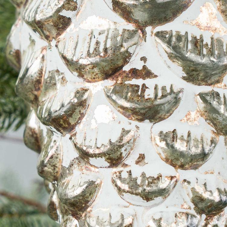 Ёлочная игрушка Ледяная шишка Glass Pine Cone Ball Aged Silver 24 cm