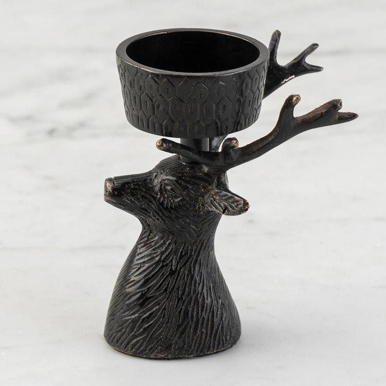 Подсвечник для чайной свечи чёрный с головой оленя Deer Head Tealight Holder