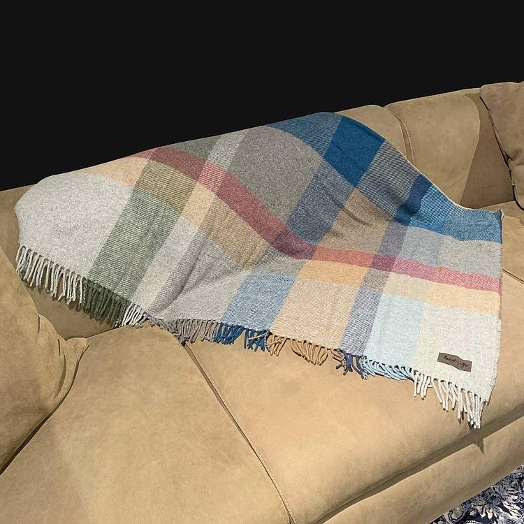 Шерстяной плед Арекипа в серую, коричневую и синюю клетку, 120x180 см Arequipa Plaid Grey Brown Blue 120x180 cm