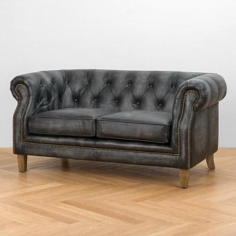 Двухместный диван Parlament 2 Seater, Light Brown Wood D натуральная кожа Brushed Black