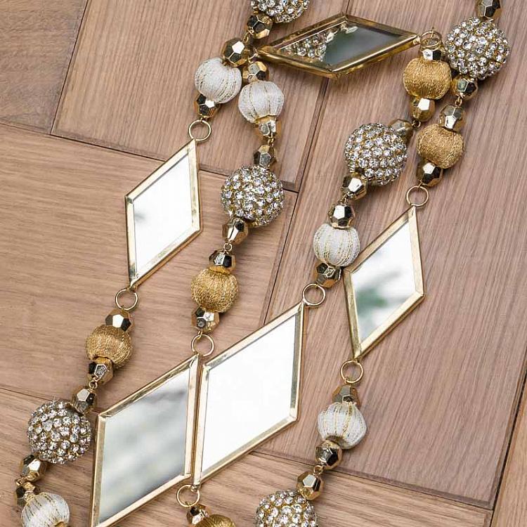 Гирлянда из золотистых бусин и зеркал, 123 см White And Gold Beads And Mirrors Garland 123 cm