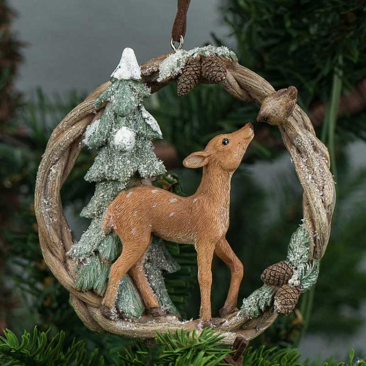 Набор из двух ёлочных игрушек Олень и лиса в венке Set Of 2 Fawn And Fox In Wreath 10 cm