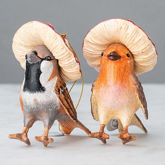Набор из 2-х ёлочных игрушек Set Of 2 Mushroom Birds Brown/Red 12,5 cm