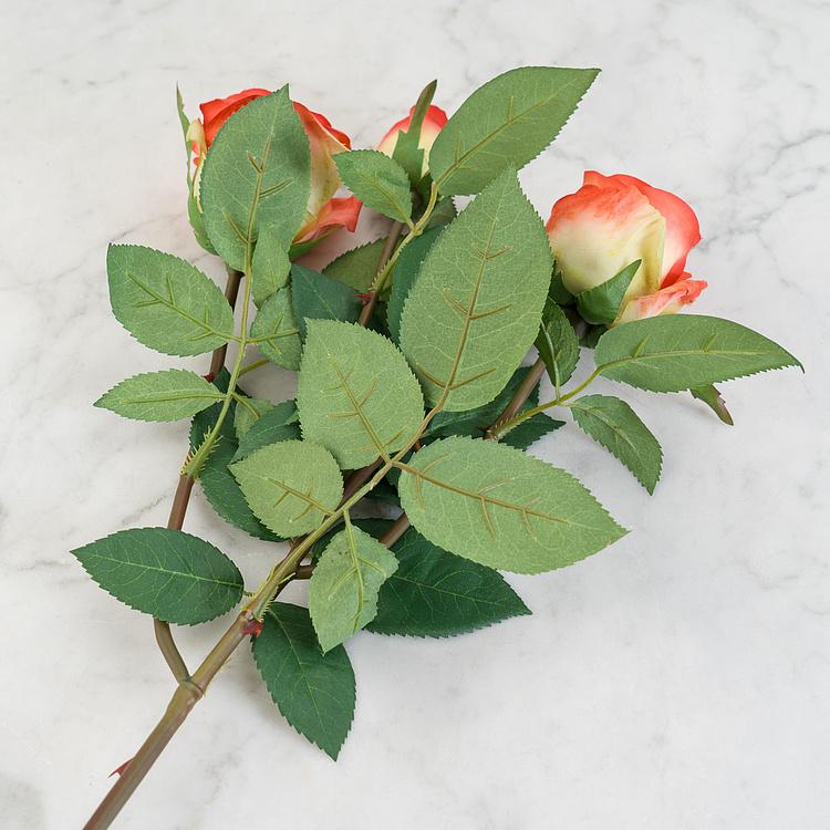 Искусственная роза Флорибунда золотисто-оранжевая Floribunda Rose Branch Golden Orange 36 cm