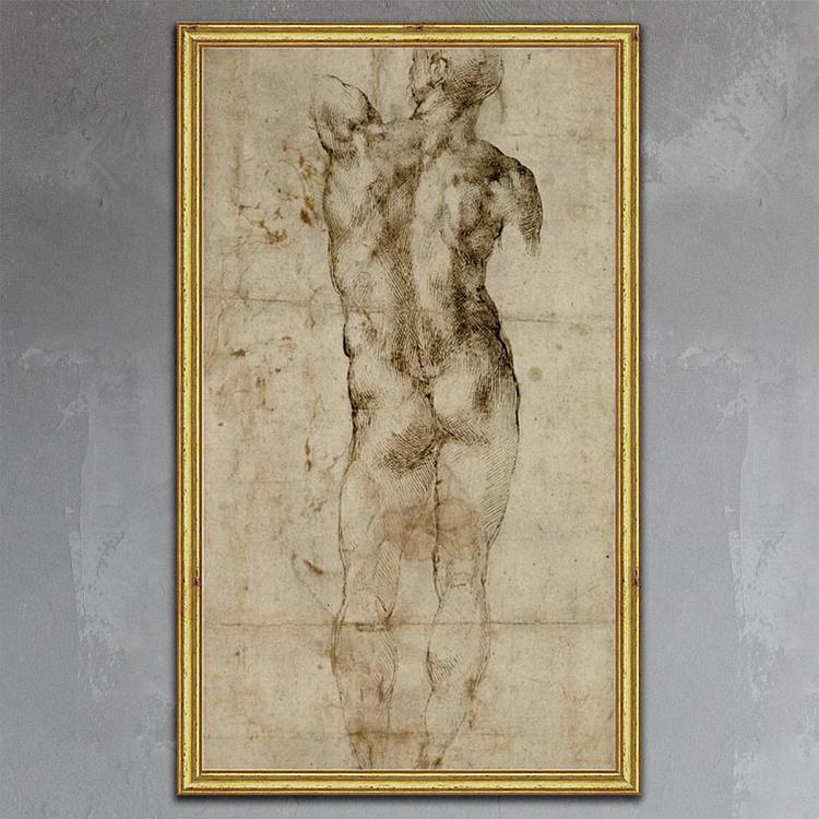 Рисунок-принт в золотой раме Микеланджело, Обнаженный Michelangelo Nude, Gold Frame