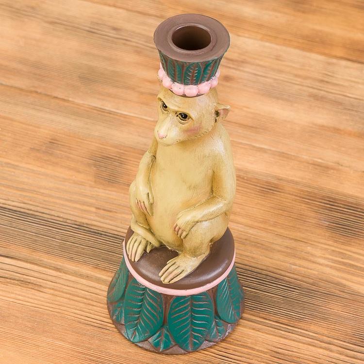 Подсвечник бежево-розово-зелёный Обезьяна Monkey Candle Holder Brown-Green-Pink