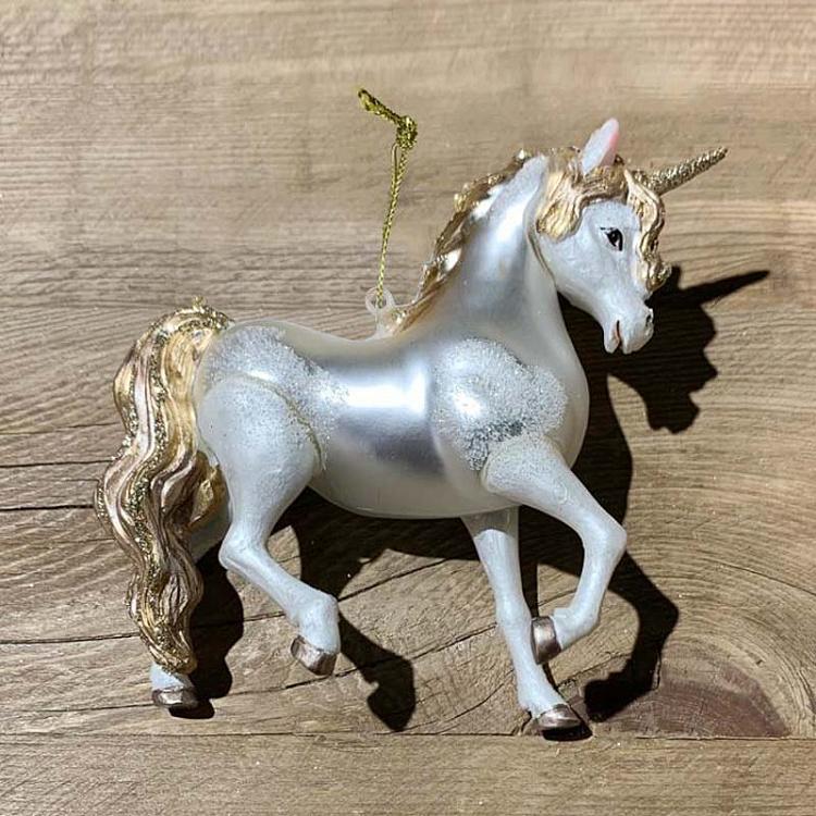 Ёлочная игрушка Фэнтезийный единорог Glass Fantasy Unicorn White/Gold 15 cm