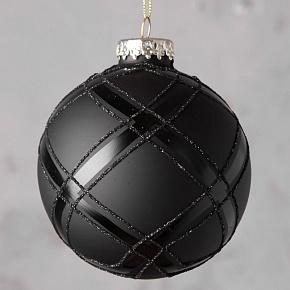 Glass Matte Tartan Ball Black 10 cm