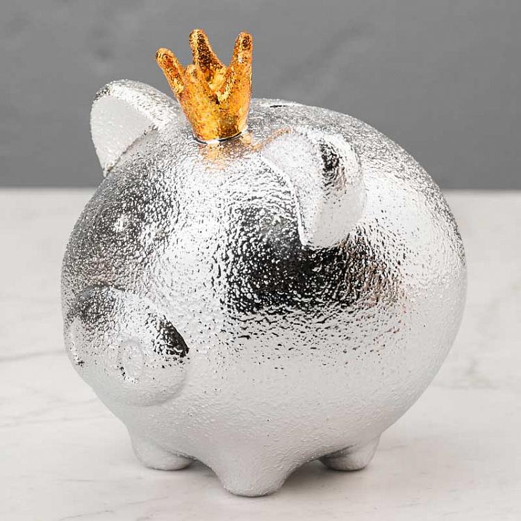 Копилка Серебряная свинья с короной Money Bank Silver Pig With Golden Crown