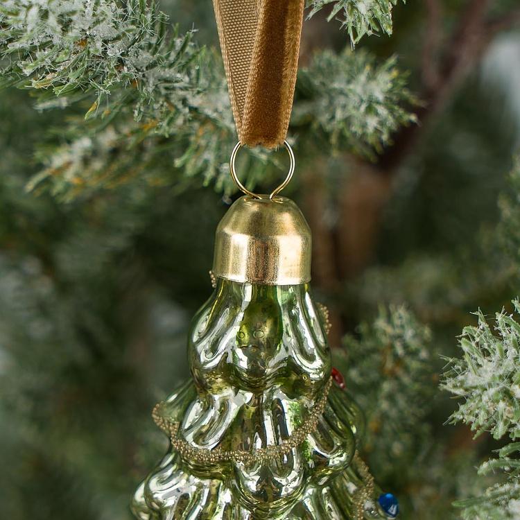 Ёлочная игрушка Зелёная ёлочка со стразами Rhinestones Christmas Tree Ball Green 12 cm