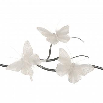 Набор из 3-х ёлочных игрушек Set Of 3 Plume Butterflies On Clip White 11 cm