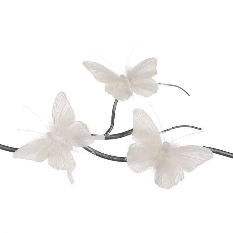 Set Of 3 Plume Butterflies On Clip White 11 cm