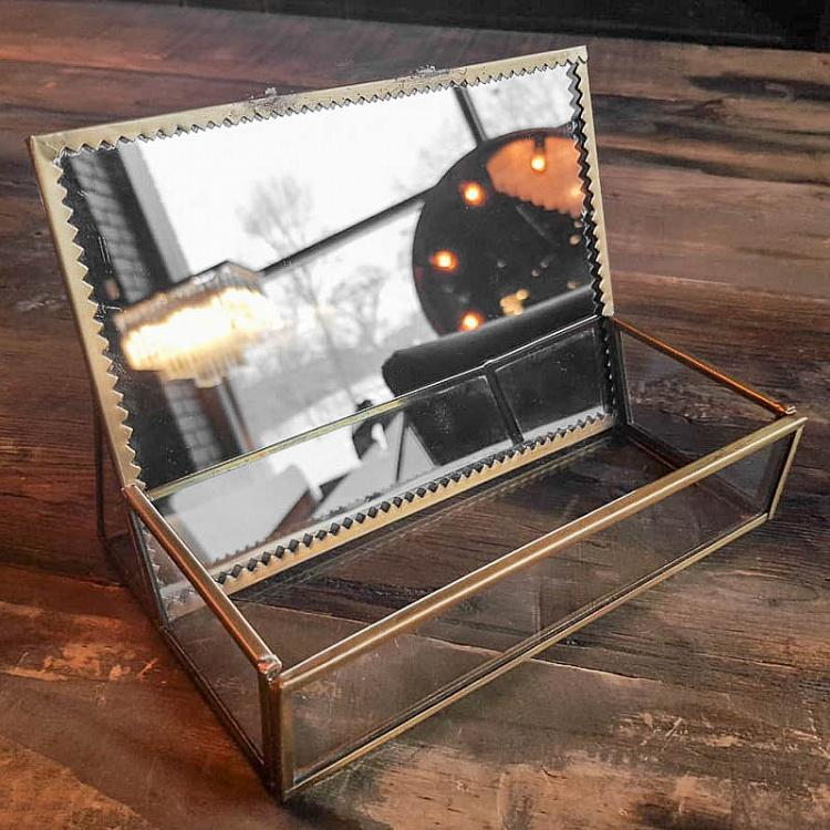 Настольное зеркало со шкатулкой для украшений дисконт Jewellery Tray Antique Brass With Mirror discount