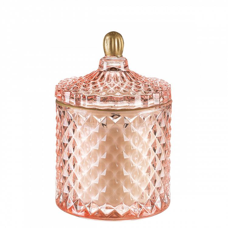 Арома-свеча в розовом фасетном стакане Кактус, S Aroma Candle In Pink Faceted Glass Cactus Small