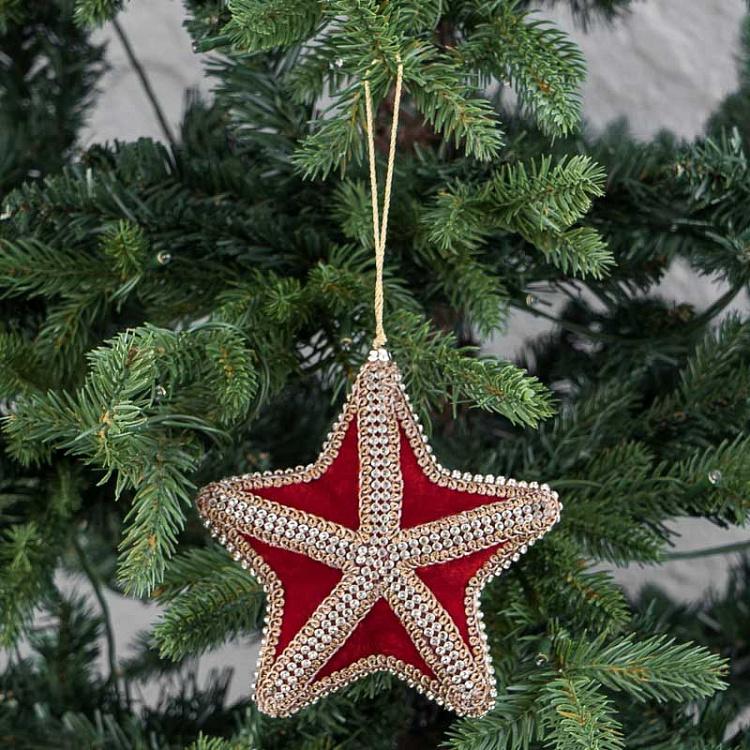 Ёлочная игрушка Красная звезда с золотистым орнаментом Velvet Star With Ornament Red 12 cm