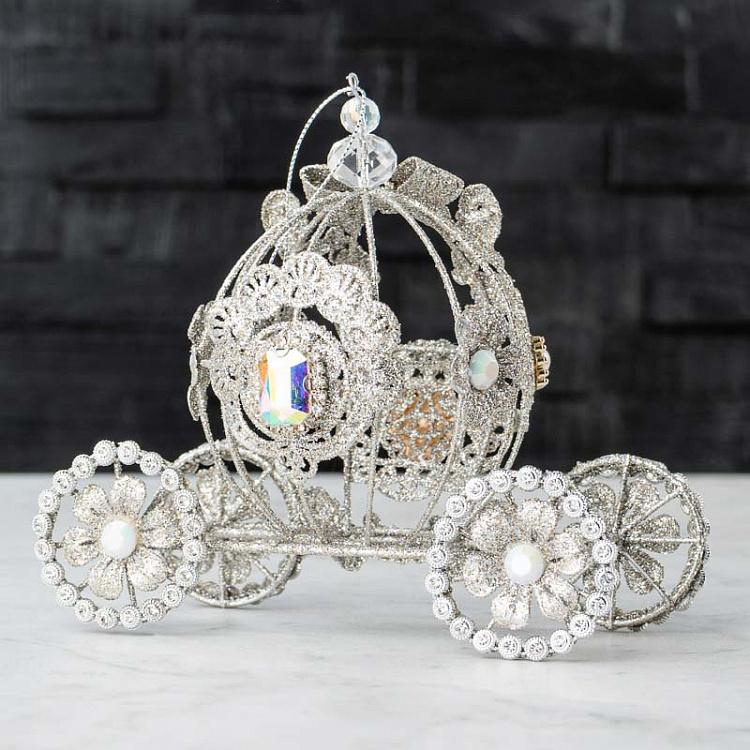 Ёлочная игрушка Зимняя карета Metal Winter Ice Carriage Silver 15 cm