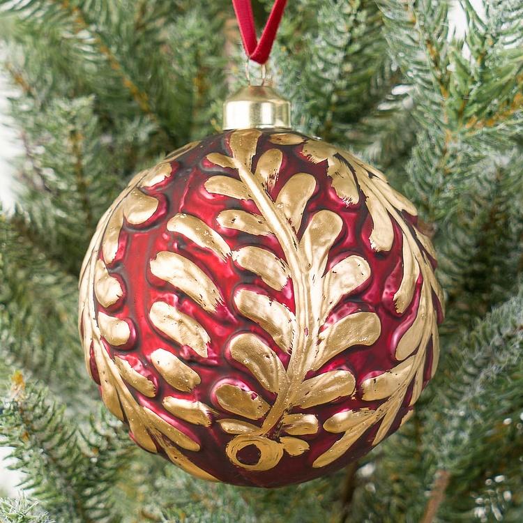 Gold Leaves Ball Red 10 cm