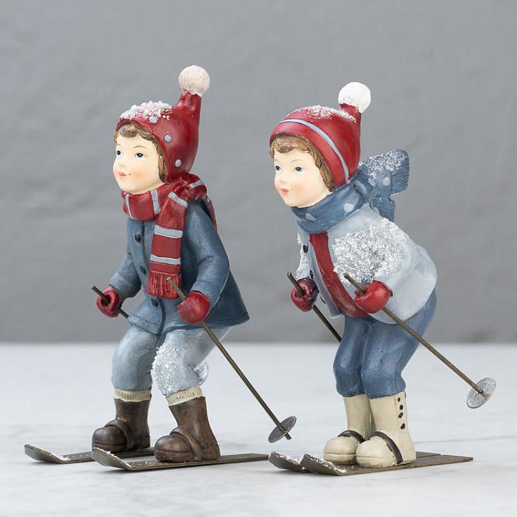 Набор из двух новогодних фигурок Лыжники Set Of 2 Xmas Skying Boy And Girl 14&nbsp;cm