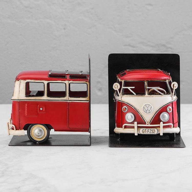 Набор из двух держателей для книг Красный минивэн Фольксваген Bookend Red Volkswagen Van