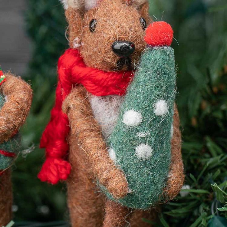 Набор из 2-х ёлочных игрушек Войлочные рождественские олени Set Of 2 Felt Xmas Deers Brown/Red/Green 12,5 cm