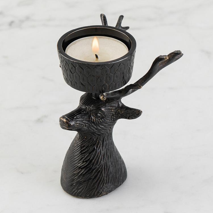 Подсвечник для чайной свечи чёрный с головой оленя Deer Head Tealight Holder