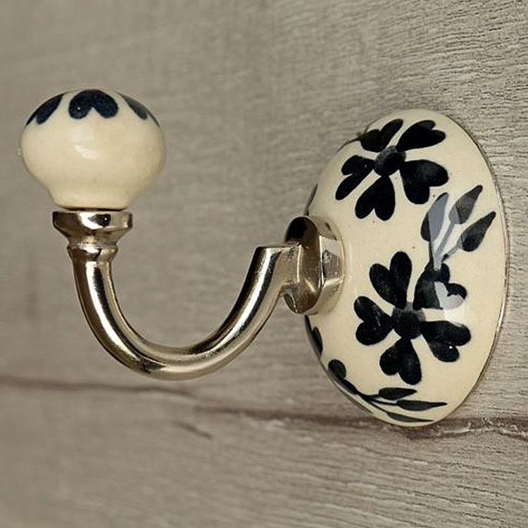 Керамический крючок Чёрный цветок Black Floral Ceramic Hook