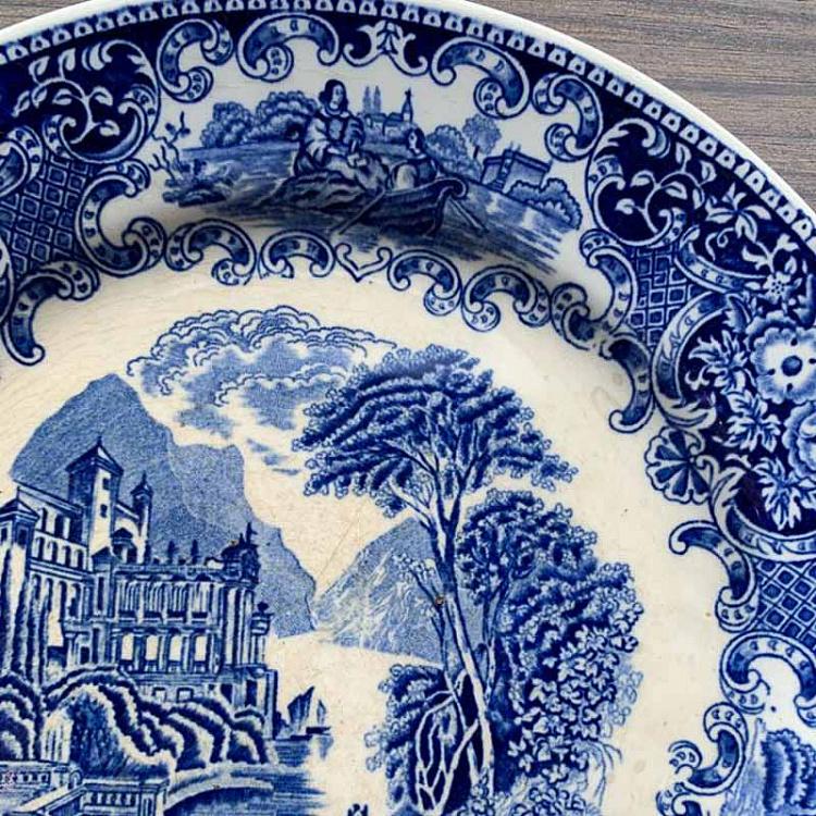 Винтажная тарелка белая с голубым мотивом 3, L Vintage Plate Blue White Large 3