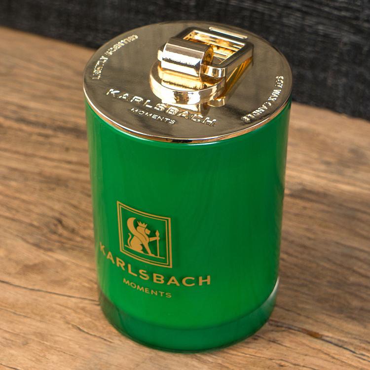 Арома-свеча в зелёном стакане с золотой крышкой Магнолия Aroma Candle In Dark Green Glass With Gold Lid Magnolia