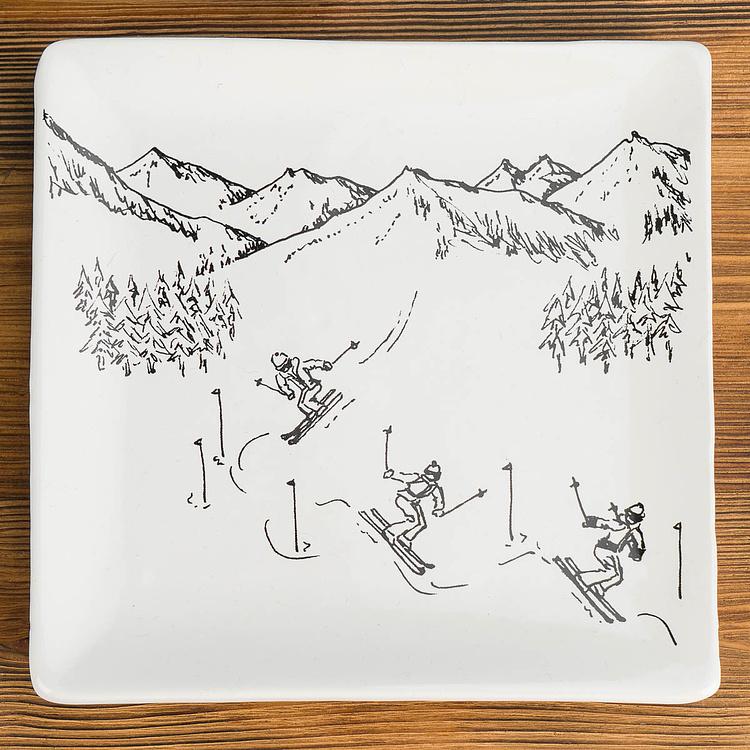 Набор из трёх тарелок Горнолыжное путешествие Set Of 3 Ski Trip Square Plates