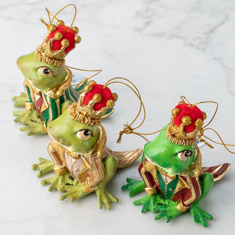Набор из трёх ёлочных игрушек Принцы-Лягушки Set Of 3 Dressed Frog Princes Green 10,5 cm