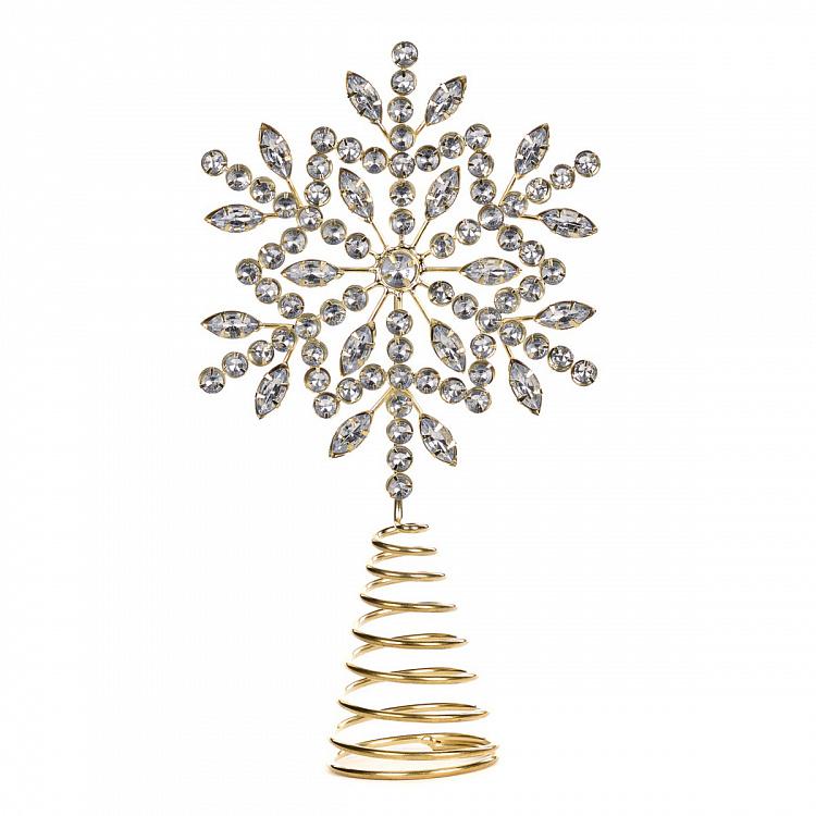 Верхушка на ёлку со стразами и золотой оправой Снежинка Jewel Snowflake Topper Gold 27 cm