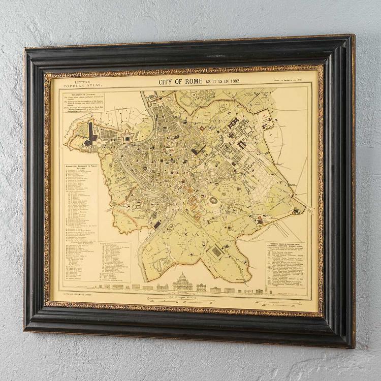 Vintage Maps Rome, Italy, 1883, MP1 Frame