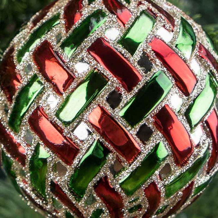 Ёлочная игрушка Красно-зелёный шар с плетёным узором Braided Ball Red Green 8 cm