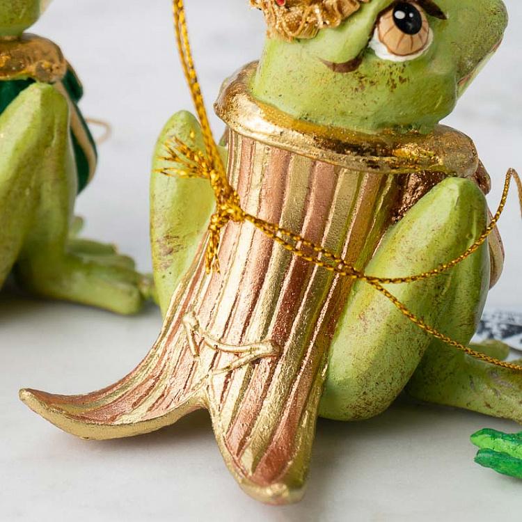 Набор из трёх ёлочных игрушек Принцы-Лягушки Set Of 3 Dressed Frog Princes Green 10,5 cm