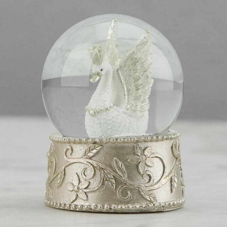 Новогодняя фигурка Снежный шар с лебедем Glass Royal Swan Snow Globe Champagne 6,5 cm