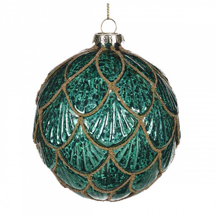 Зелёный ёлочный шар с золотым узором в виде шишки Glass Antique Pinecone Ball Green Gold 10 cm