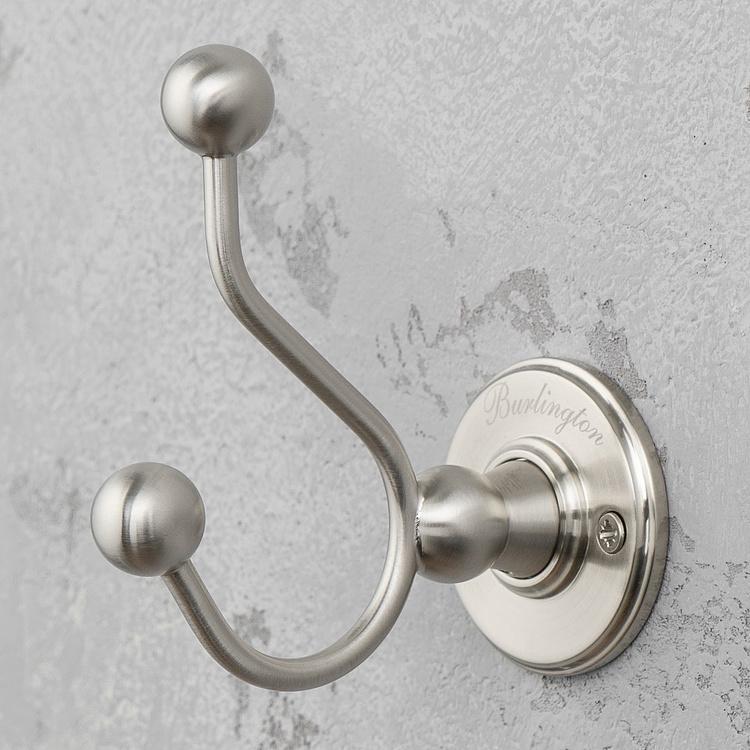 Двухрожковый настенный крючок цвета матовый никель Double Hook Brushed Nickel