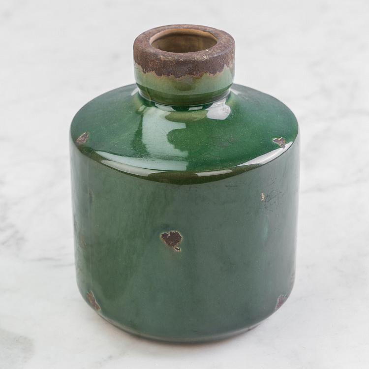 Низкая оливковая керамическая ваза Бутыль Bottle Vase Olive Green Low