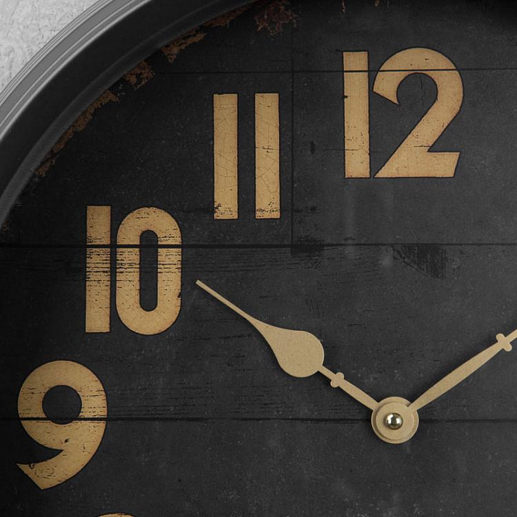 Чёрные настенные часы с деревянным циферблатом Black Clock With Wood Face