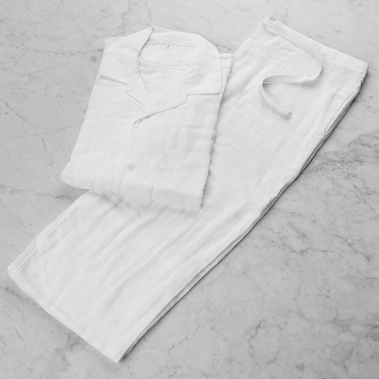 Белая пижама из лёгкого хлопка, размер XL Crepe Gauze Pajamas Sleep Wear White XL