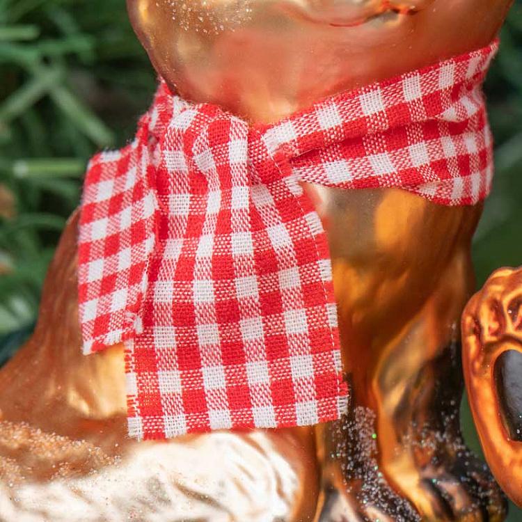 Набор из двух ёлочных игрушек Медведь и лиса в шарфе тартан Set Of 2 Glass Tartan Scarf Bear And Fox Brown 10 cm