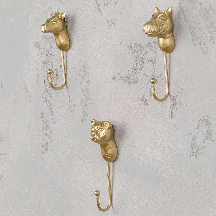 Set Of 3 Hooks Animals Gold